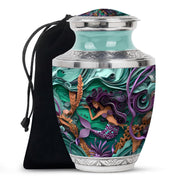 Artistic Mermaid Funeral Urn - Green Aluminium Memorial Urn For Women