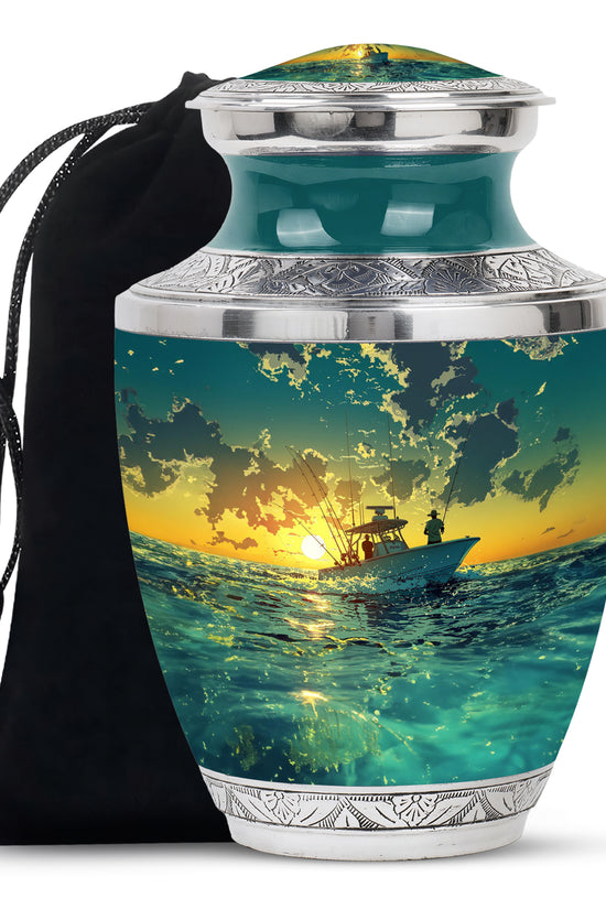 Sunset Fishing Boat Cremation Urn - Ocean Memorial Urn For Loved Ones