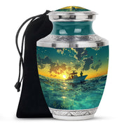 Sunset Fishing Boat Cremation Urn - Ocean Memorial Urn For Loved Ones