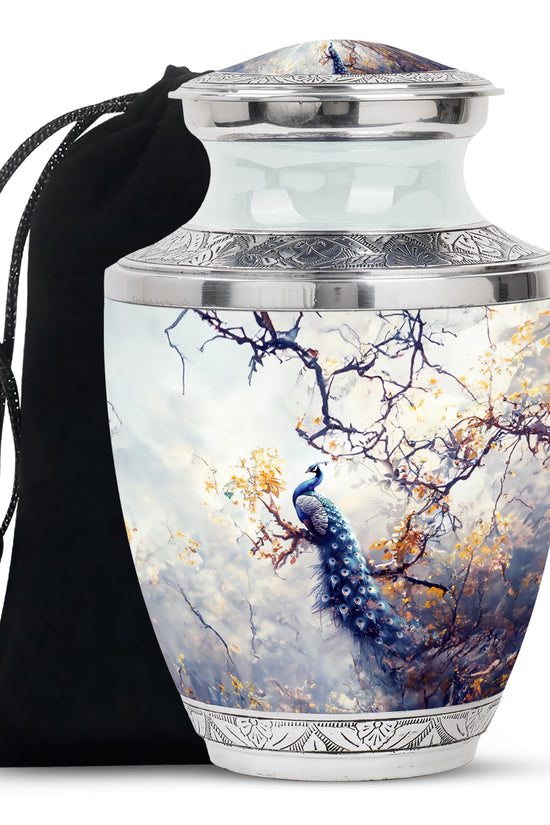Elegant Peacock Cremation Urn - Artistic Memorial Urn For Human Ashes
