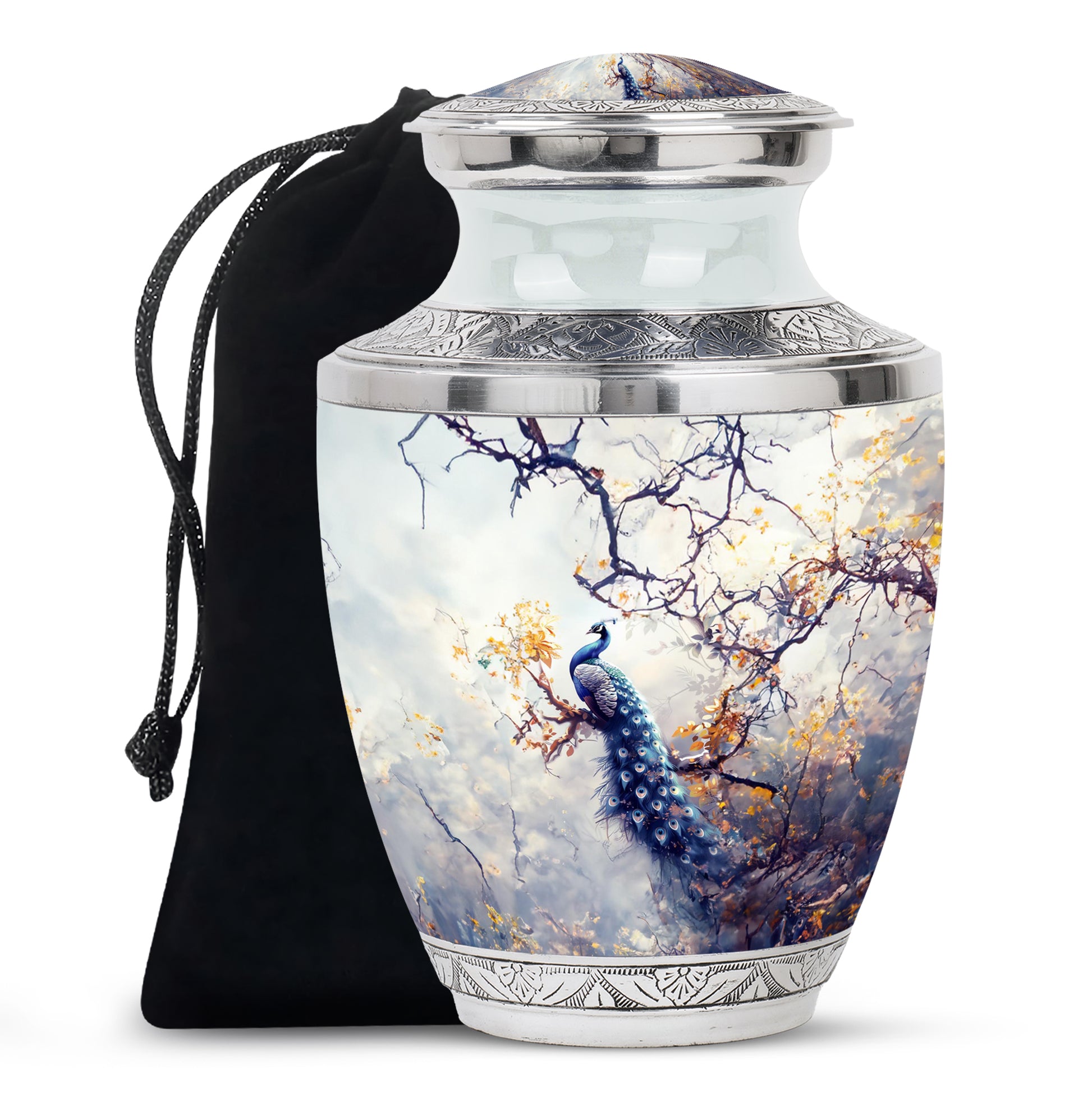 Elegant Peacock Cremation Urn - Artistic Memorial Urn For Human Ashes