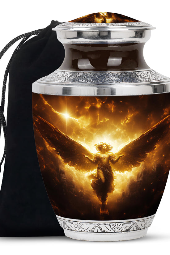Golden Heaven Storm Angel Memorial Urn - Heaven Cremation Urn For Human Ashes