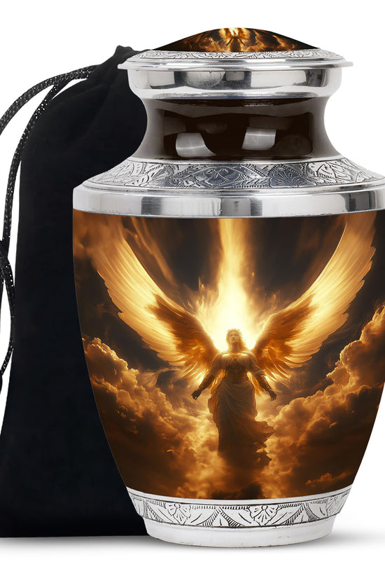 Heavenly Guardian Angel Funeral Urn - Golden Cloud Memorial Urn For Ashes