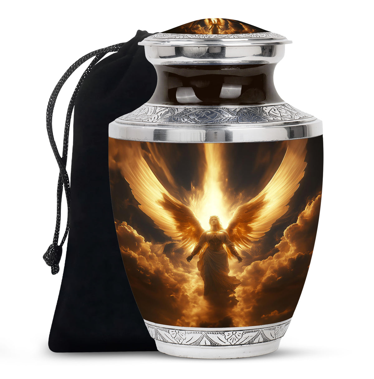 Heavenly Guardian Angel Funeral Urn - Golden Cloud Memorial Urn For Ashes