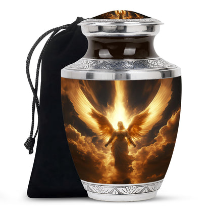 Heavenly Guardian Angel Funeral Urn - Golden Cloud Memorial Urn For Ashes