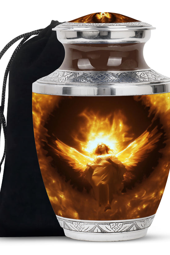 Divine Fire Wings Angel Urn - Glowing Heaven Light Memorial For Loved Ones