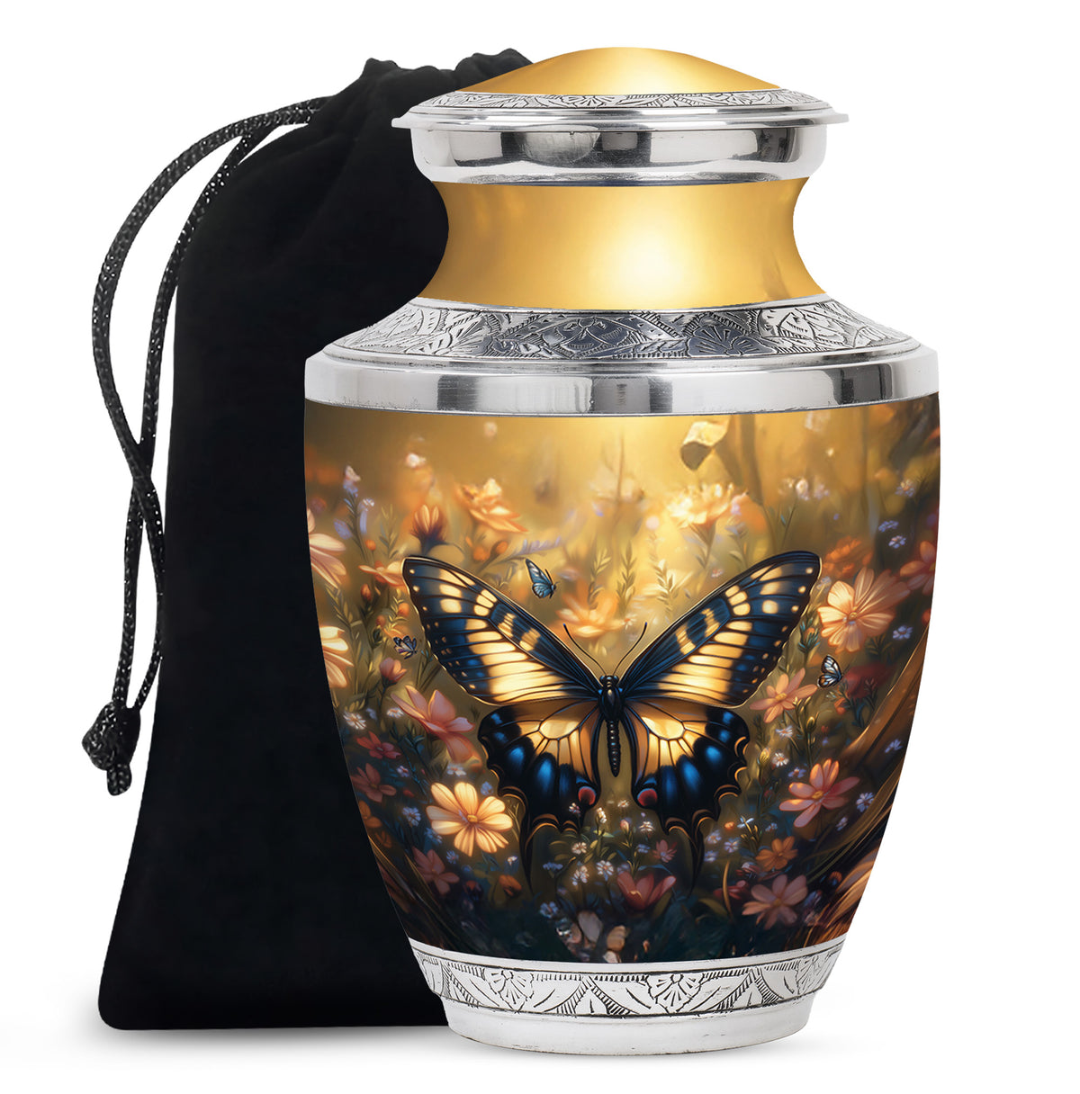 Yellow Monarch Flying Butterfly Large Cremation Urn For Adult Human Ashes