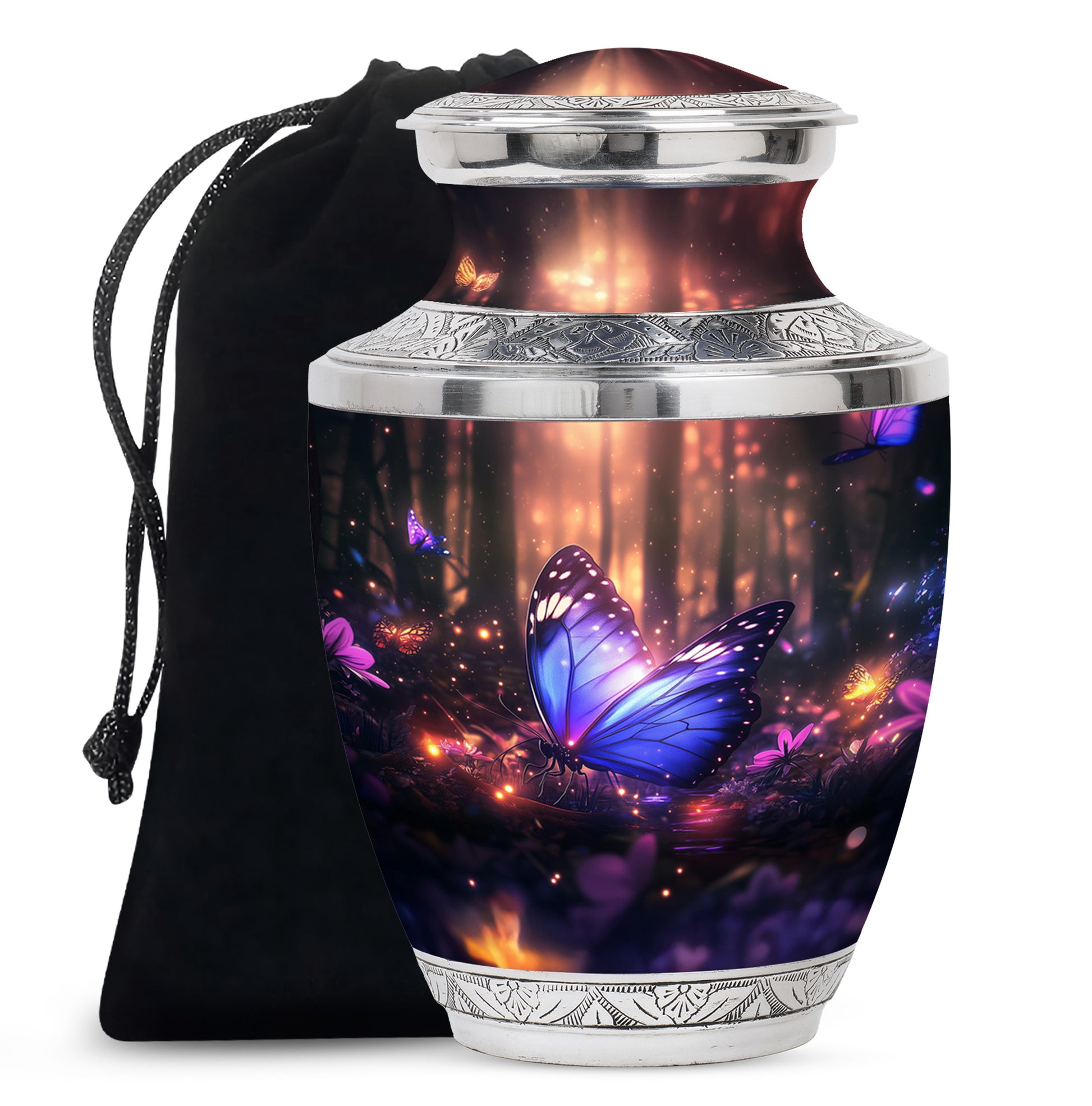 Blue Majestic Butterfly Memorial Urn - Mystical Forest Funeral Urn