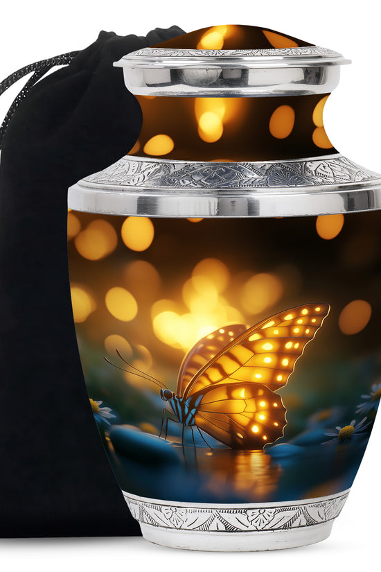 Yellow Butterfly Urn for Memorial - Large Urn For Human Ashes