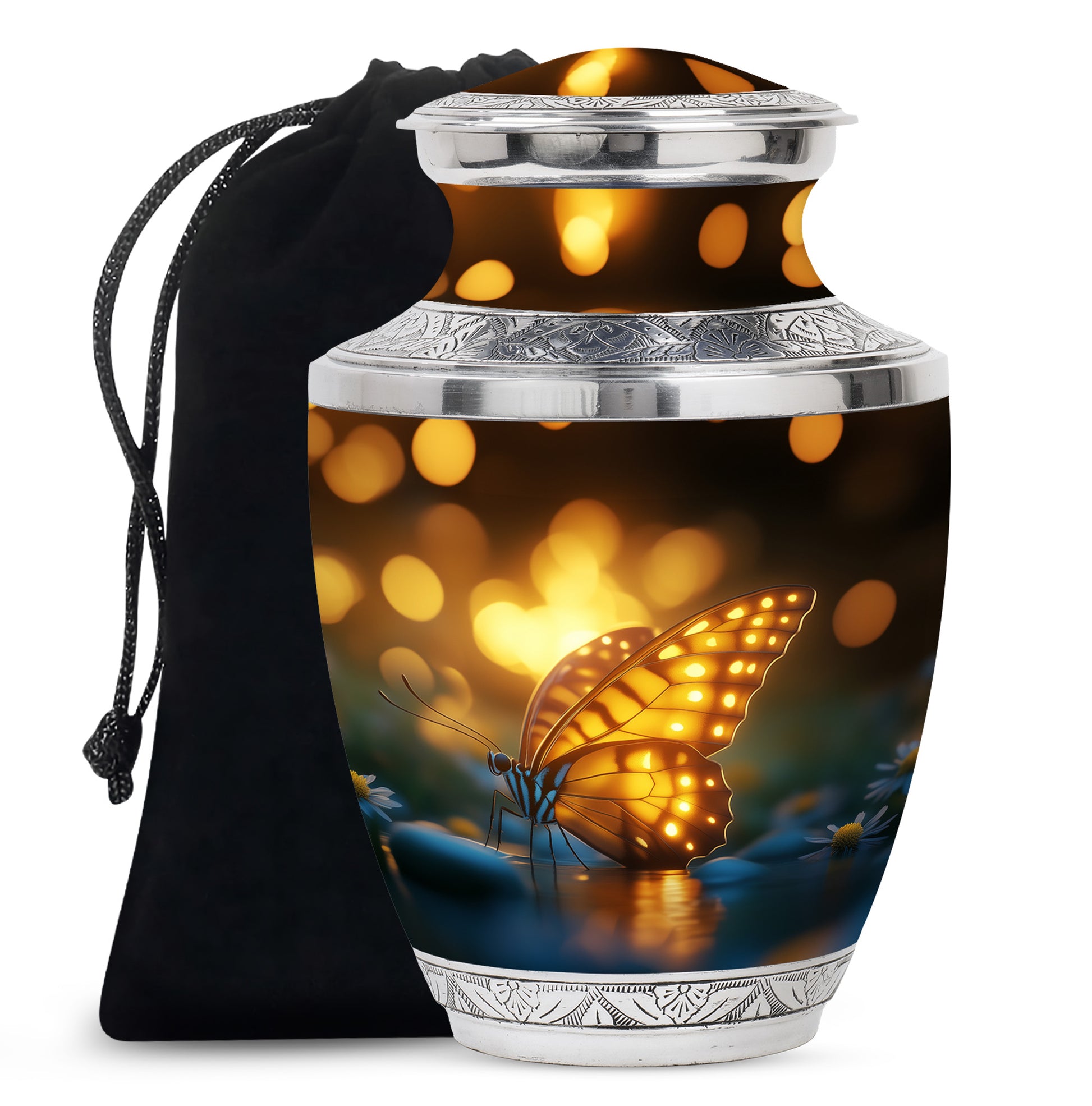 Yellow Butterfly Urn for Memorial - Large Urn For Human Ashes