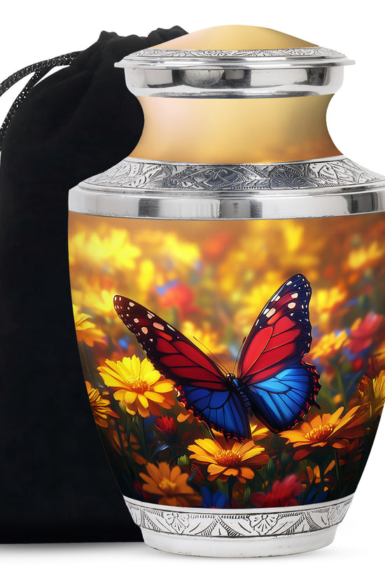 Animated Sunflower Memorial Urn - Monarch Butterfly Ashes Urn