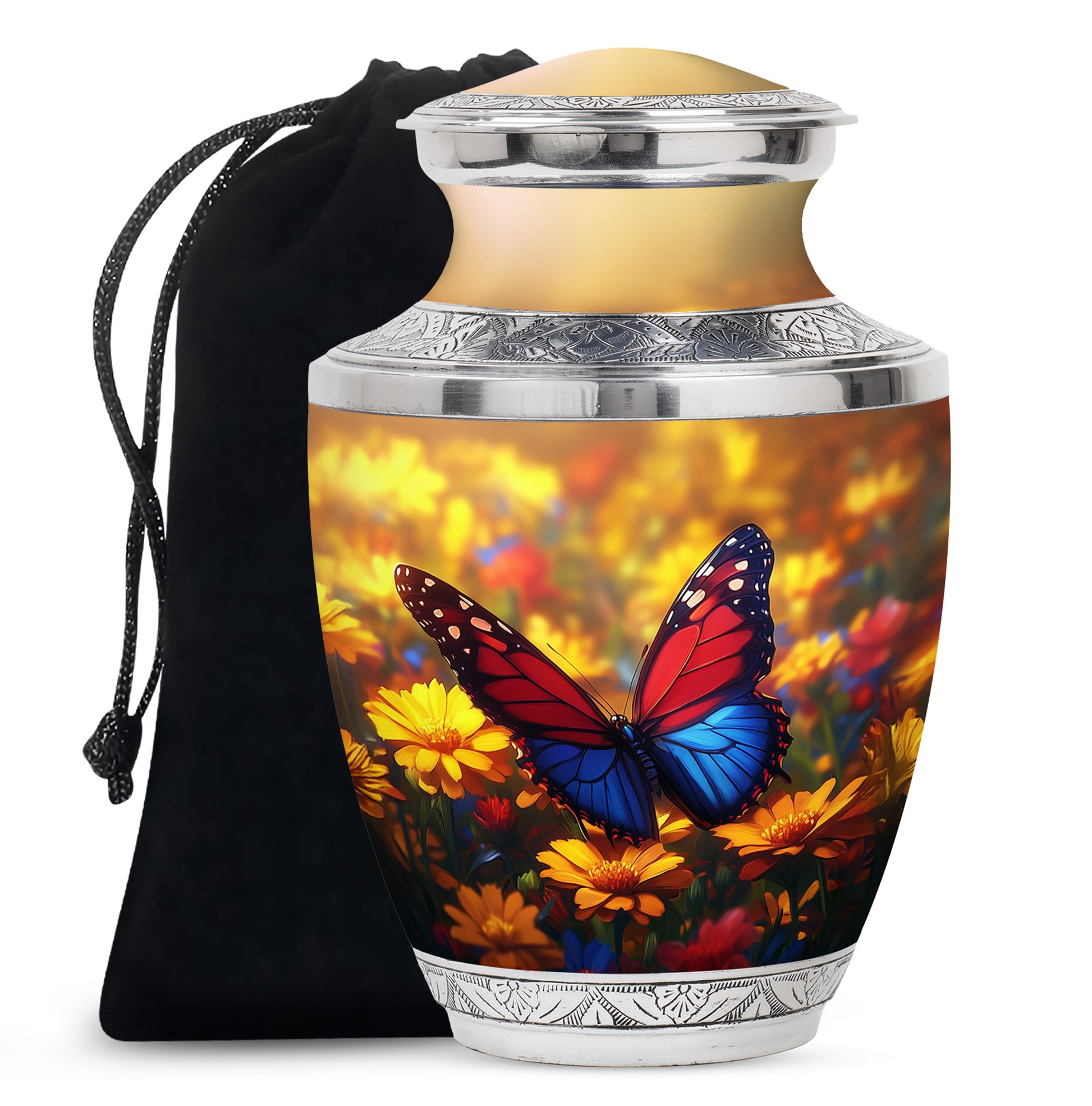 Animated Sunflower Memorial Urn - Monarch Butterfly Ashes Urn