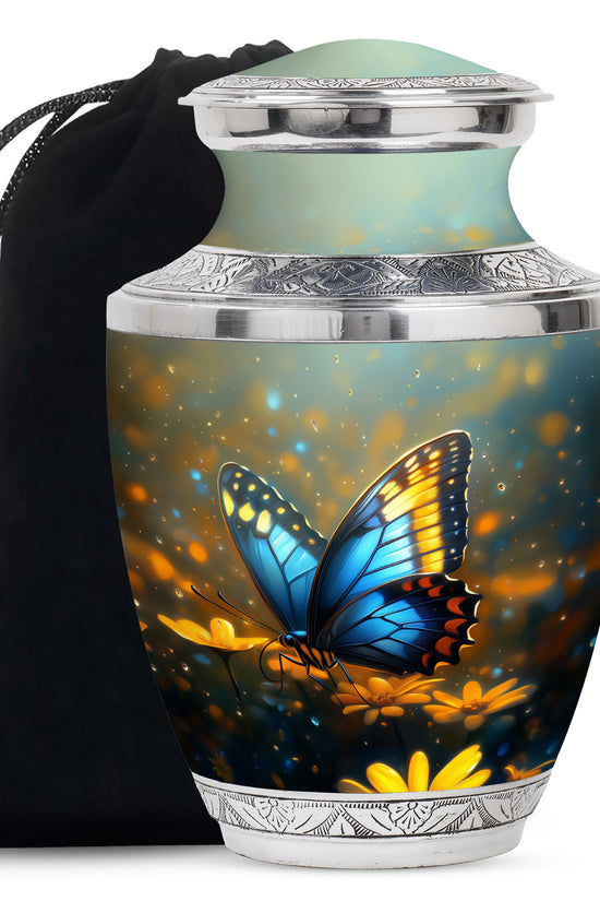 Majestic Blue Butterfly Ashes Urn - Funeral Urn For Cremation