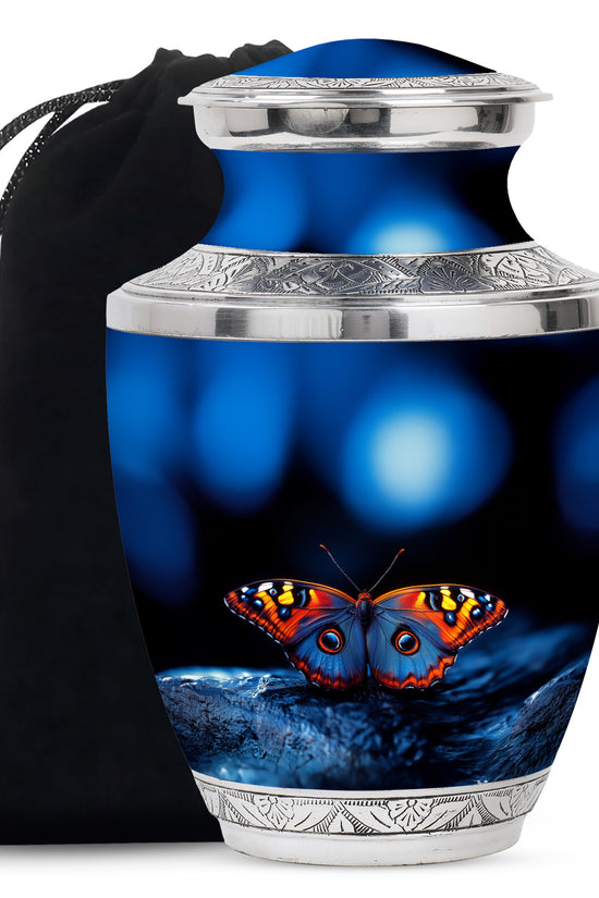 Unique Butterfly Funeral Ashes Urn - Blue Cremation Urn For Ashes