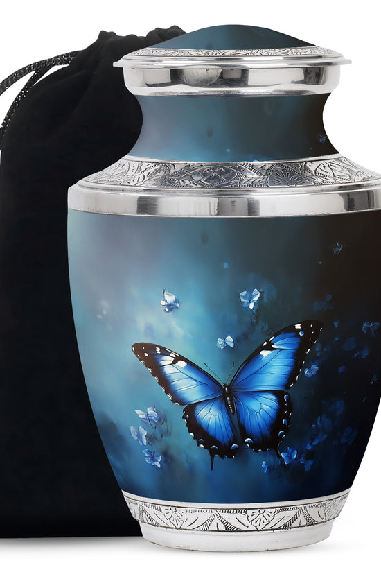 Blue Butterfly Cremation Ashes Urn - Funeral Urn For Men & Women