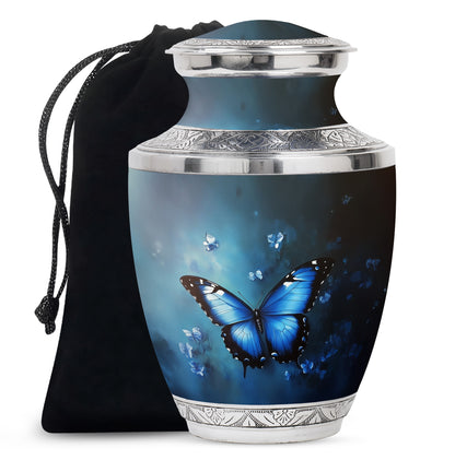 Blue Butterfly Cremation Ashes Urn - Funeral Urn For Men & Women