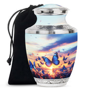Blue Butterflies Memorial Urn - Sunset Cremation Urn For Women