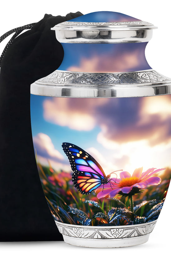 Colorful Butterfly Cremation Urn For Ashes - Punk Flower Urn Memorial