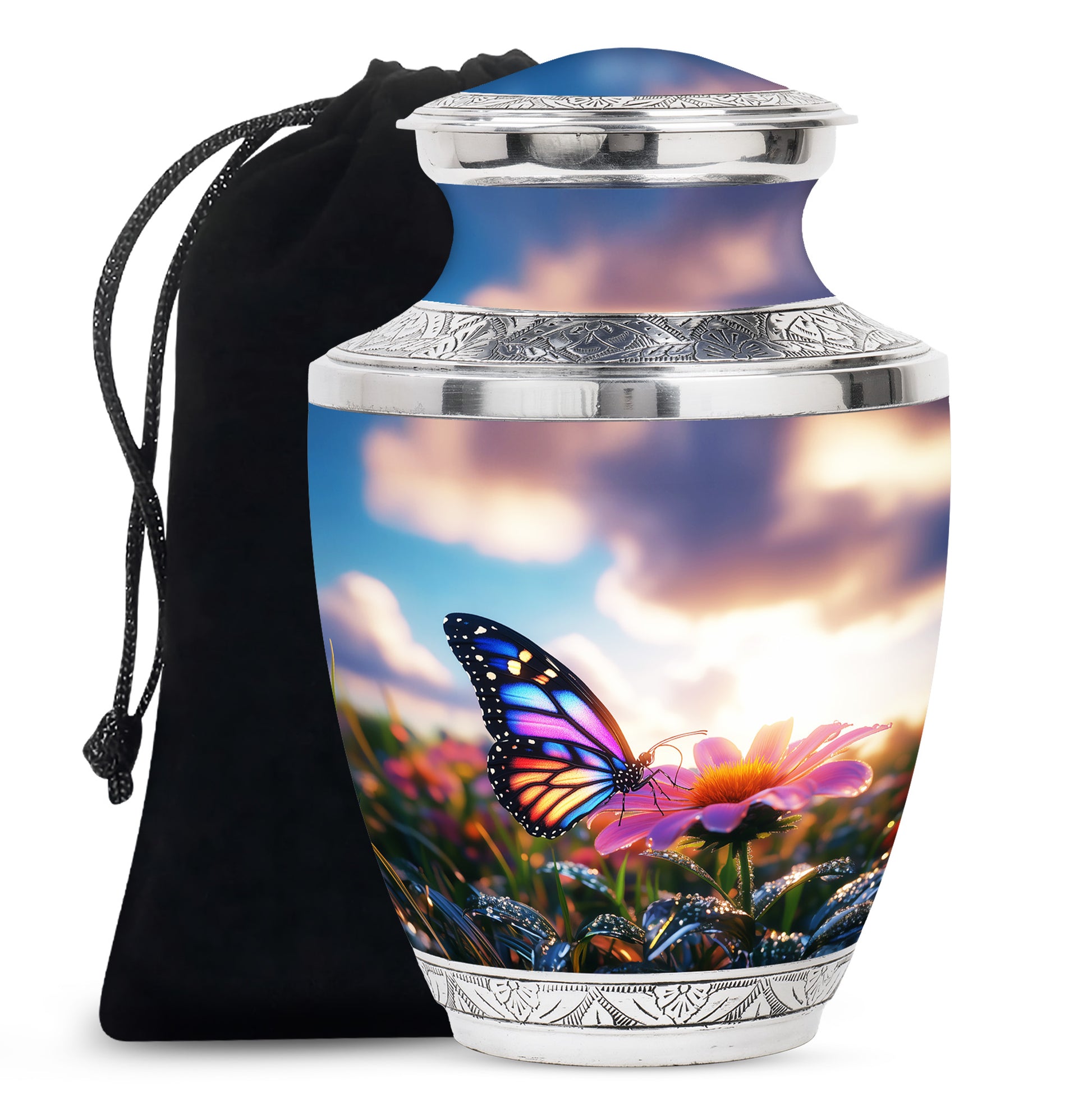 Colorful Butterfly Cremation Urn For Ashes - Punk Flower Urn Memorial