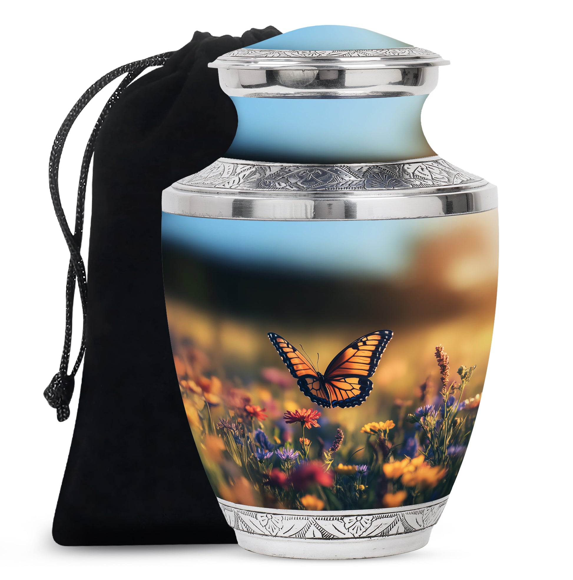Monarch Butterfly Urn For Mother - Floral Fields Urns For Loved Ones