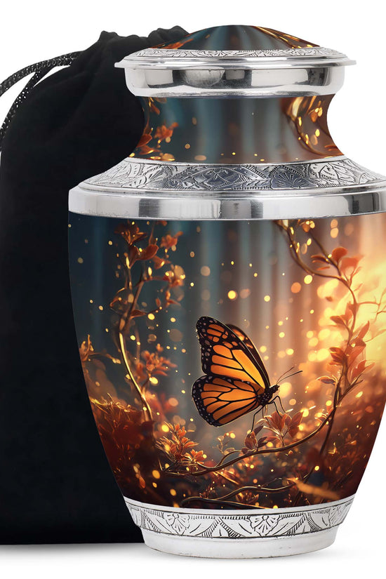 Orange Monarch Butterfly Funeral Urn - Cremation Urn For Adults