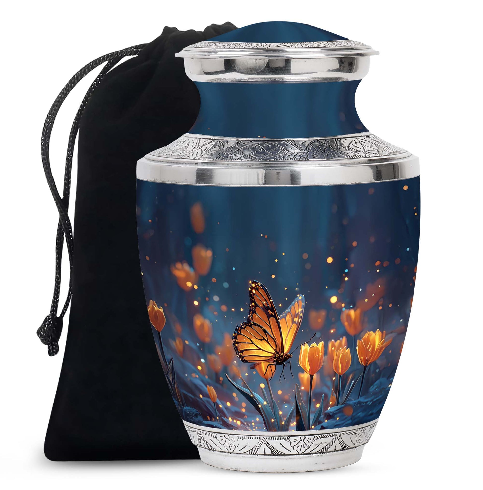 Moonlit Monarch Butterfly Urn - Tulip Floral Urn For Cremation