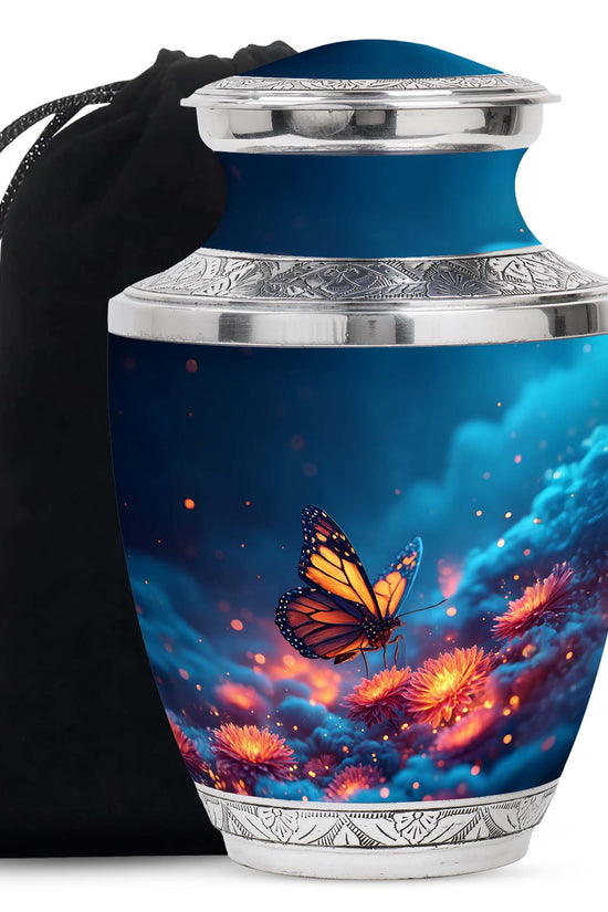 Monarch Butterfly Funeral Urn - Glowing Flower Remembrance Urn