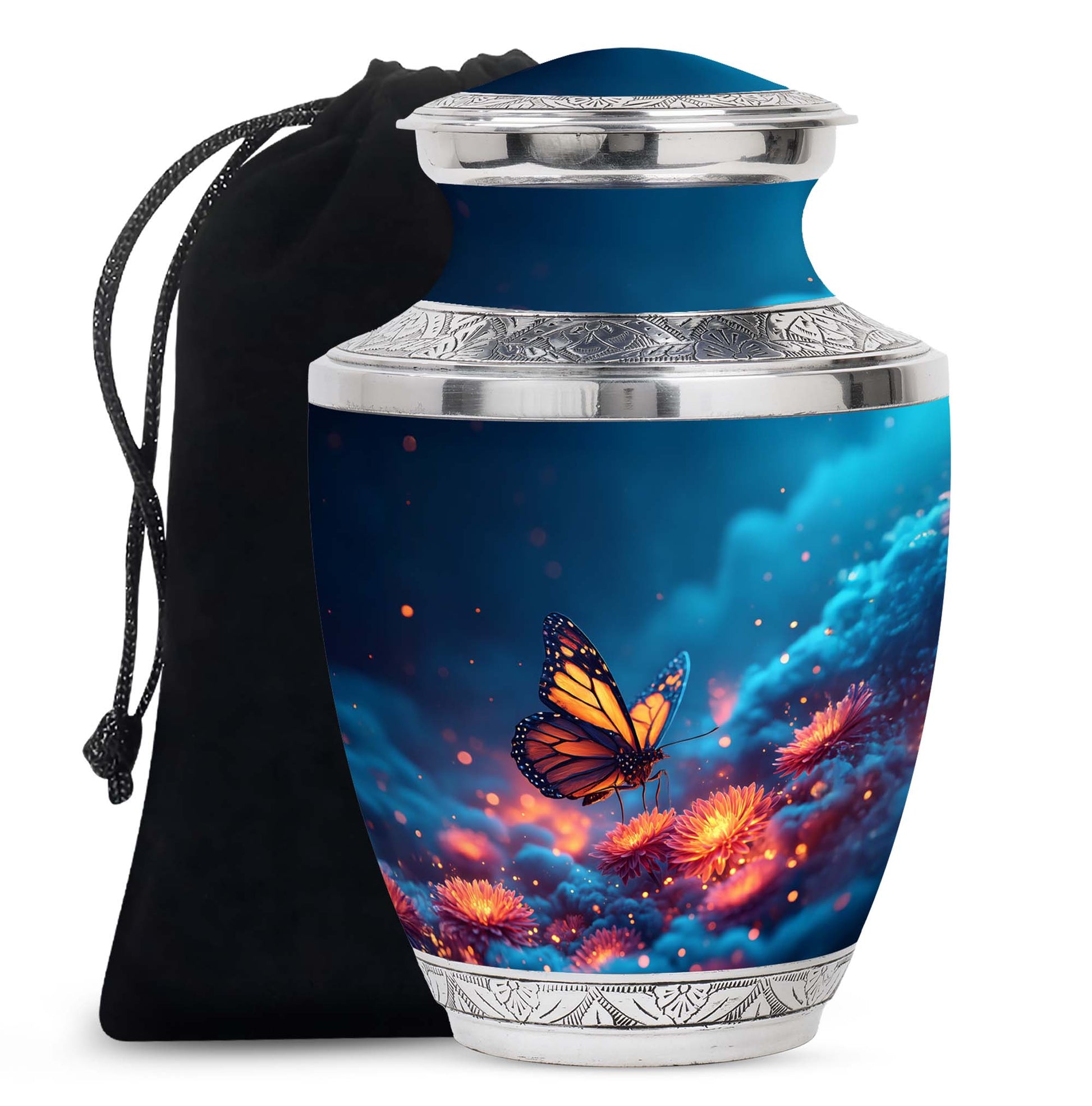 Monarch Butterfly Funeral Urn - Glowing Flower Remembrance Urn