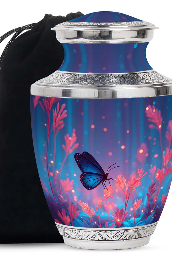 Blue Butterfly Cremation Urn for Ashes - Vibrant Floral Memorial Urn
