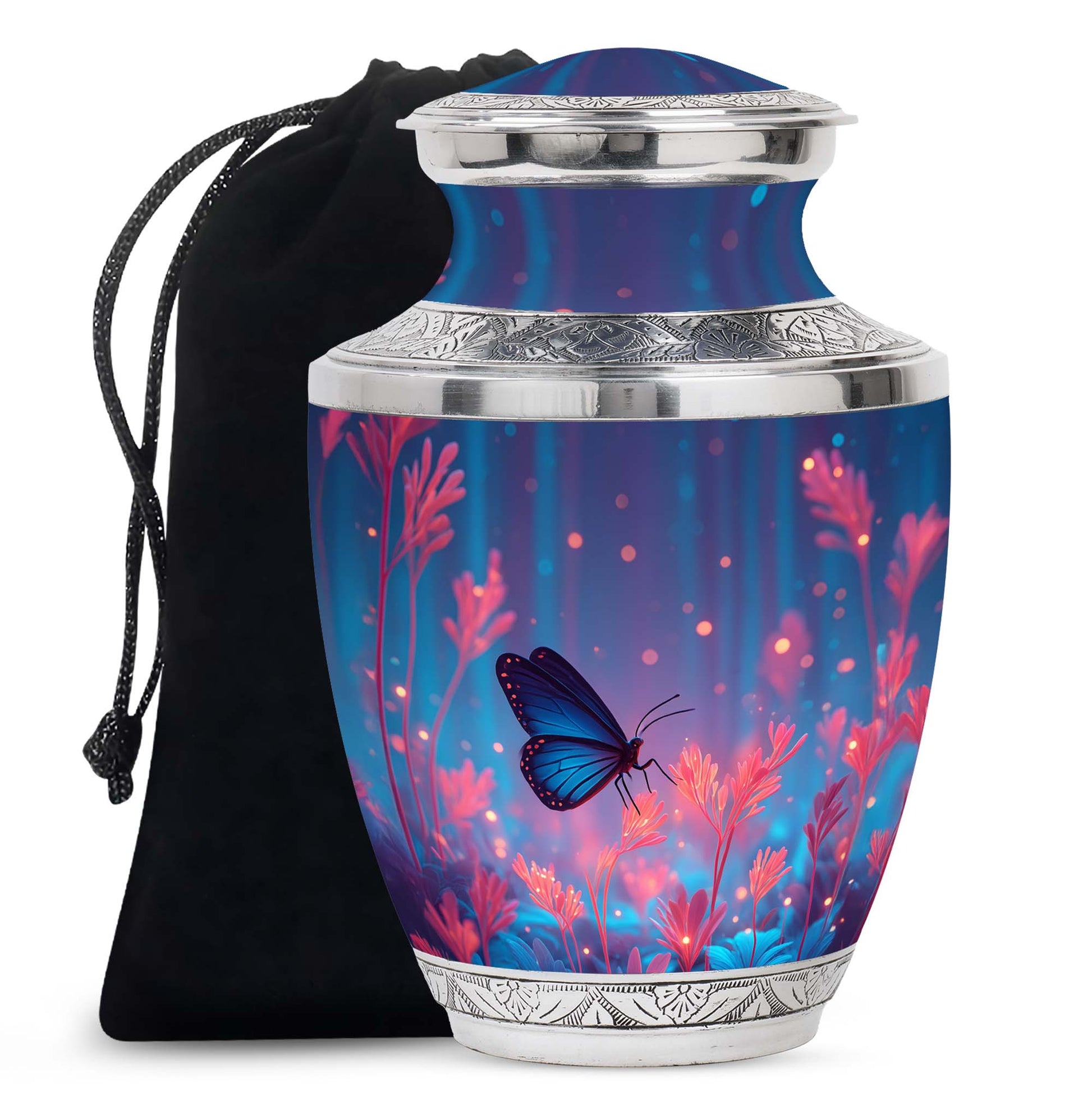 Blue Butterfly Cremation Urn for Ashes - Vibrant Floral Memorial Urn