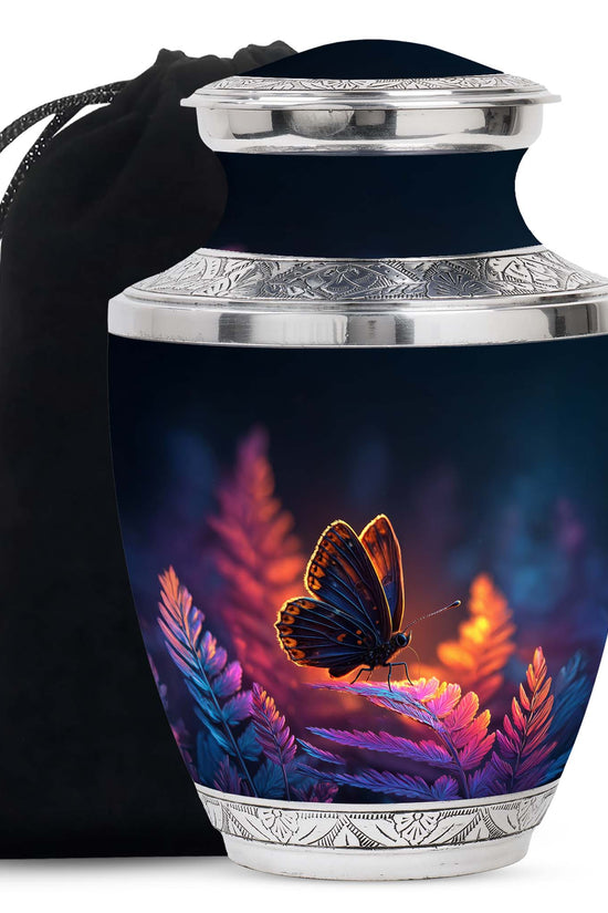 Butterfly On Flower Scenic Urn - Large Cremation Urns For Women Ashes