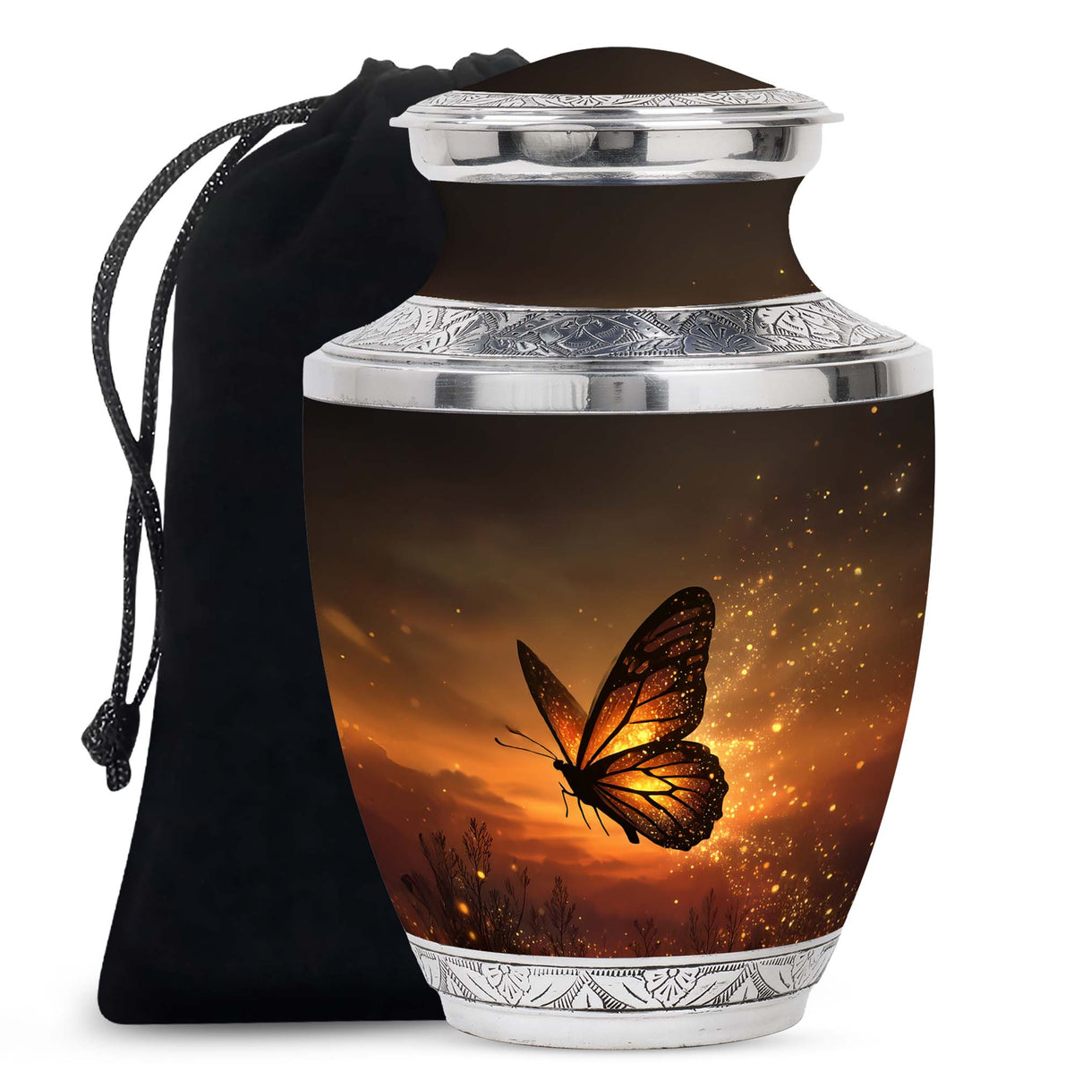Orange Butterfly Cremation Urn - Large Funeral Urns For Mom's Ashes