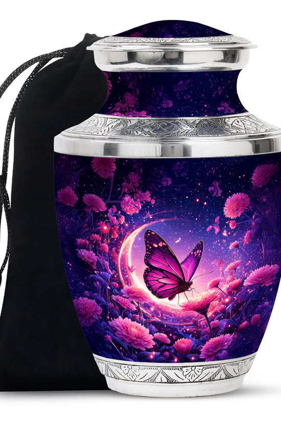 Beautiful Purple Butterfly & Flower Urn - Unique Tribute For Mom Ashes