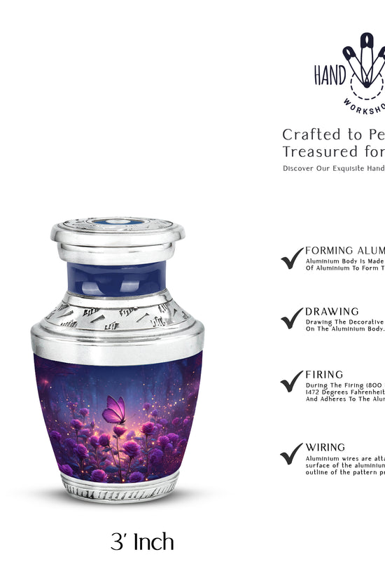 Icy Blue Butterfly Cremation Urn top-down view of secure threaded lid - contemporary butterfly design with modern artistic flair - mini keepsake memorial for portion of cremation ashes