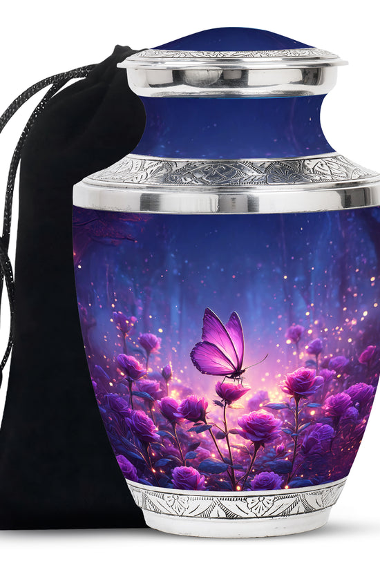 Purple Butterfly On Flower Scenic Urn - Handcrafted Cutom Urns For Mom