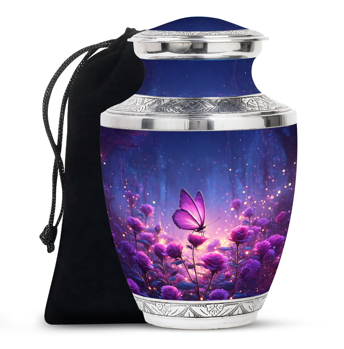 Purple Butterfly On Flower Scenic Urn - Handcrafted Cutom Urns For Mom