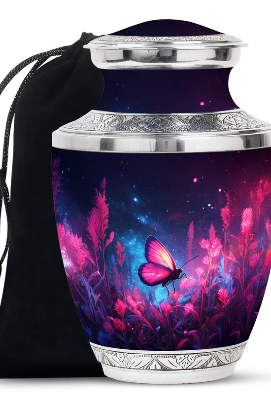 Pink Butterfly Night Scenic Urn - Beautiful Decorative Urn For Women