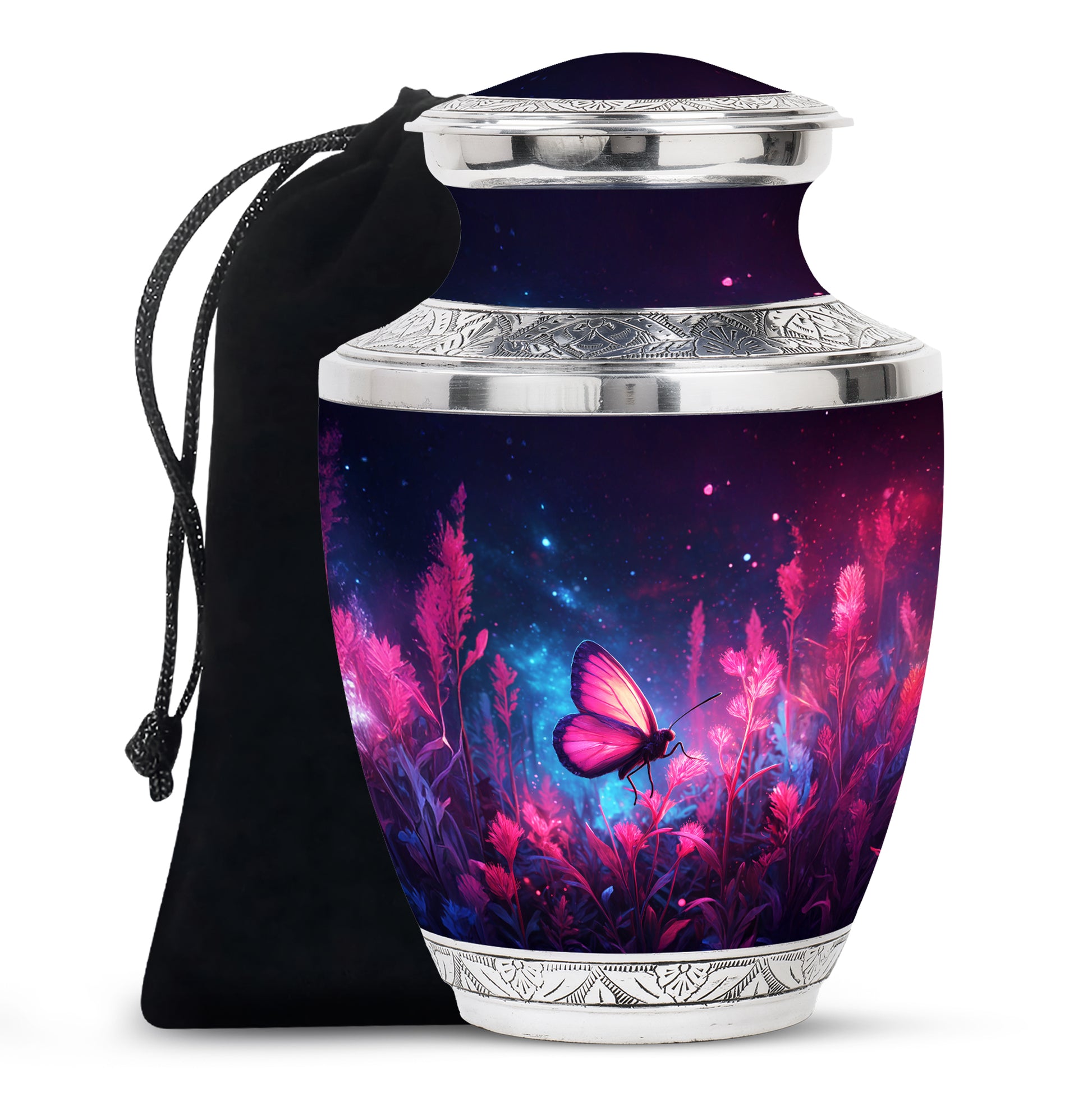 Pink Butterfly Night Scenic Urn - Beautiful Decorative Urn For Women