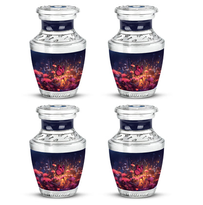 Navy Blue Butterfly Cremation Urn back view with polished surface - contemporary butterfly design with modern artistic flair - 10 inch aluminum urn for cremated remains