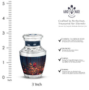 Soft Blue Butterfly Cremation Urn top-down view of secure threaded lid - artistic butterfly interpretation with creative detail - mini keepsake memorial for portion of cremation ashes