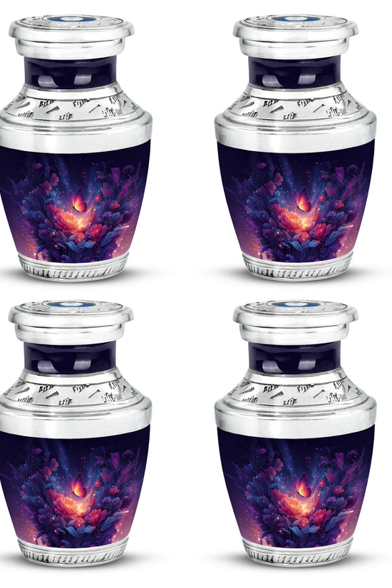 Powder Blue Butterfly Cremation Urn back view with polished surface - contemporary butterfly design with modern artistic flair - 10 inch aluminum urn for cremated remains