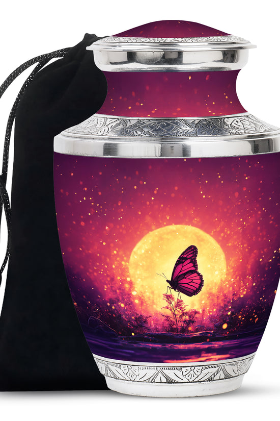 Pink Butterfly & Moon Scenic Urn - Elegant Memorial Urns For Women