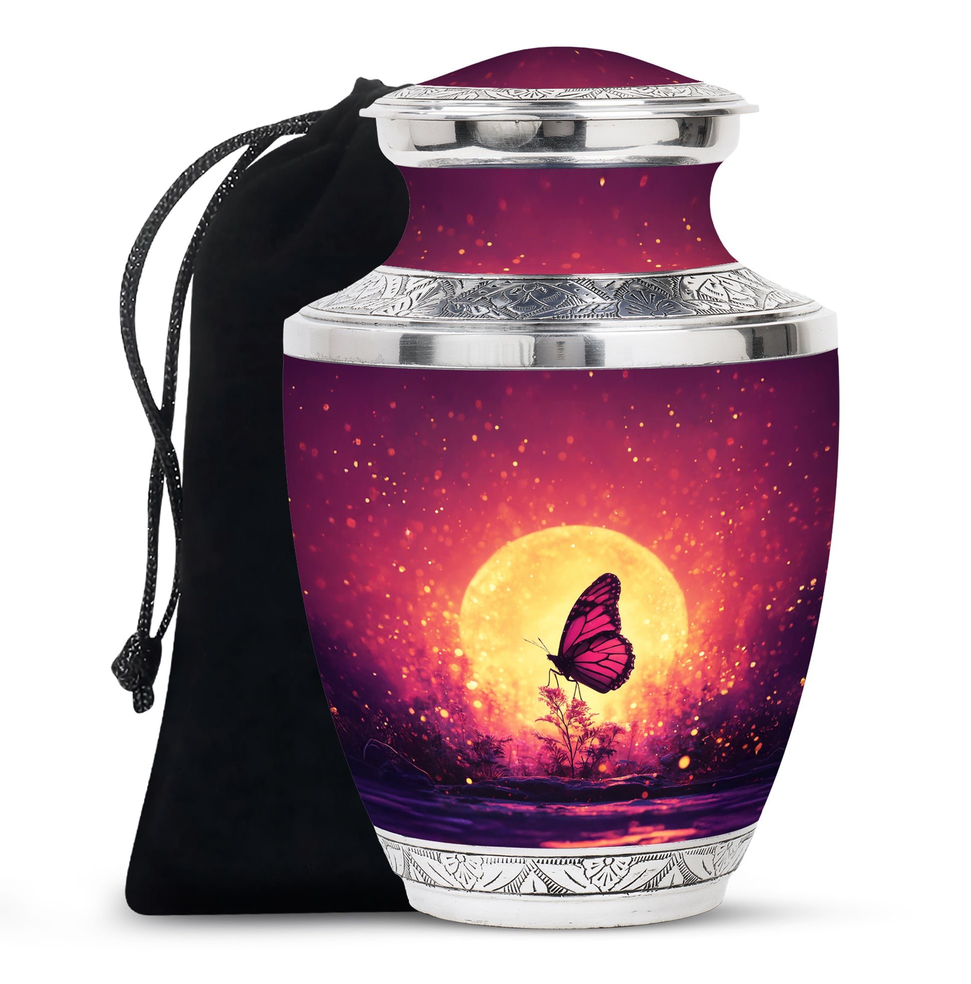 Pink Butterfly & Moon Scenic Urn - Elegant Memorial Urns For Women