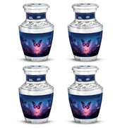 Icy Blue Butterfly Cremation Urn back view with polished surface - modern art-inspired butterfly motif on sleek aluminum - 10 inch aluminum urn for cremated remains