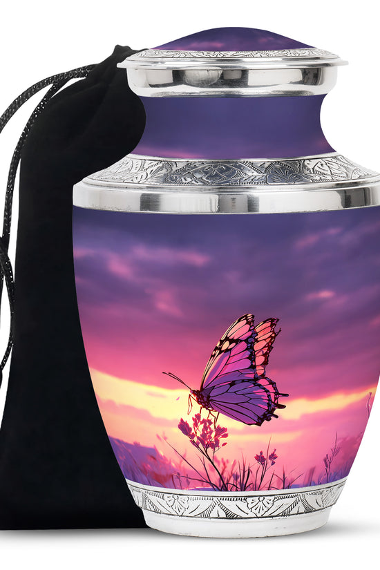 Purple Sunset Butterfly Scenic Urn - Cremation Urn For Mom Ashes Large