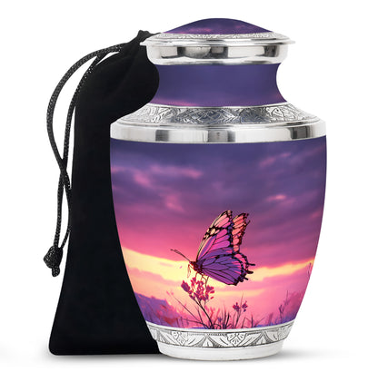 Purple Sunset Butterfly Scenic Urn - Cremation Urn For Mom Ashes Large