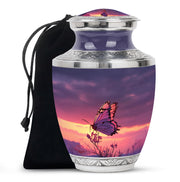 Powder Blue Butterfly Cremation Urn side profile showing urn shape - contemporary butterfly design with modern artistic flair - full-size 10 inch 200 cubic inch adult cremation urn