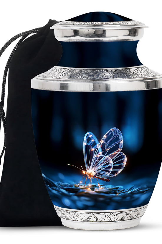 Glowing Butterfly Cremation Urn – Decorative Black Urn for Human Ashes