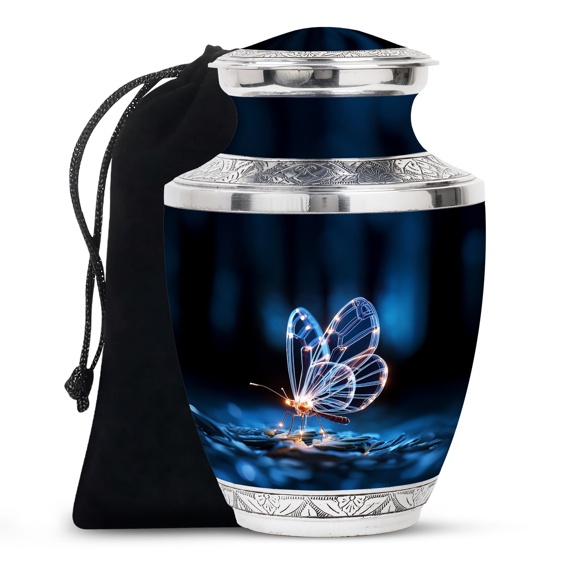 Glowing Butterfly Cremation Urn – Decorative Black Urn for Human Ashes