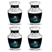 Midnight Black Butterfly Cremation Urn back view with polished surface - stylized abstract butterfly pattern with bold lines - 10 inch aluminum urn for cremated remains